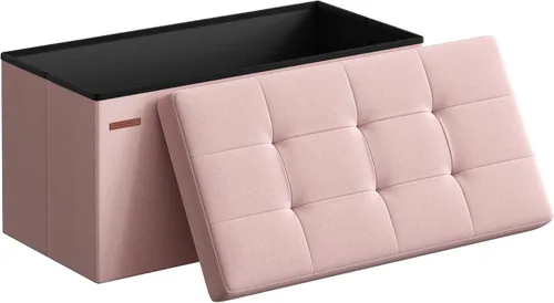Miniatura 12 de SONGMICS Colección MAZIE - Banco otomano plegable de almacenamiento de 43 pulgadas, reposapiés otomano, banco para el final de la cama, pecho