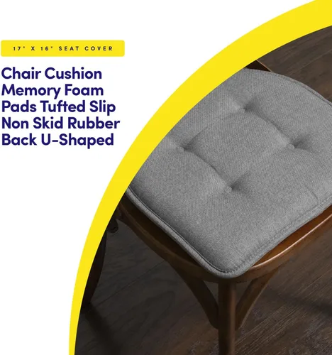 Miniatura 3 de Sweet Home Collection - Cojín de espuma viscoelástica para silla, con capitoné, parte trasera de goma antideslizante, en forma de U, de 17 x 16 Gris