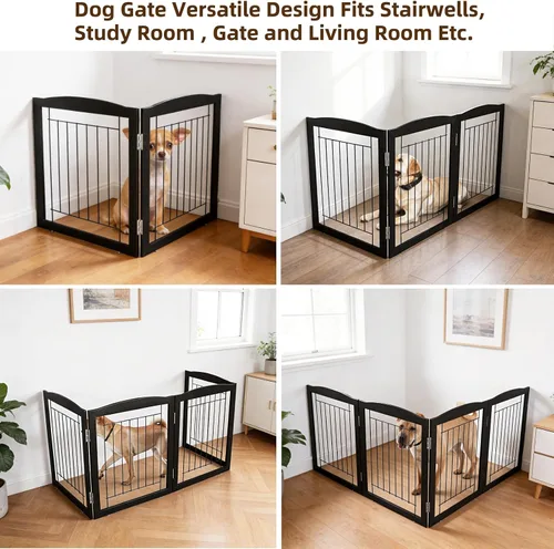 Miniatura 4 de ZJSF Puerta plegable independiente para perros para casa, puerta de madera extra ancha para cachorros, escaleras, puertas para mascotas, valla alta