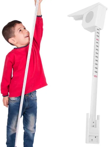 Miniatura 5 de Medición de altura, medidor de estatura de crecimiento montado en la pared, cinta métrica de altura de metal retráctil para niños y adultos (blanco)