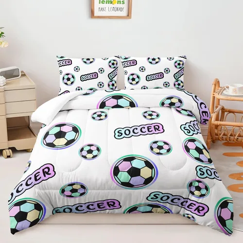 Miniatura 12 de AILONEN Football Themed Children's Double Three piece Bedding Set, Boys' Sports Printed Duvet Cover, Blue Orange Sports Blanket, 2 Pillowcases
