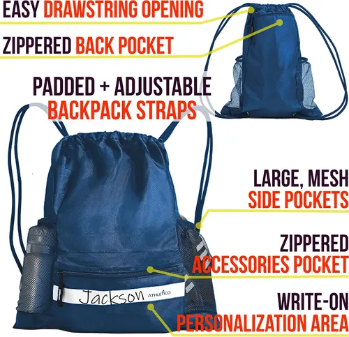 Miniatura 3 de Athletico Bolsa de fútbol con cordón: mochila de fútbol para niños o niñas también puede llevar baloncesto o voleibol Azul