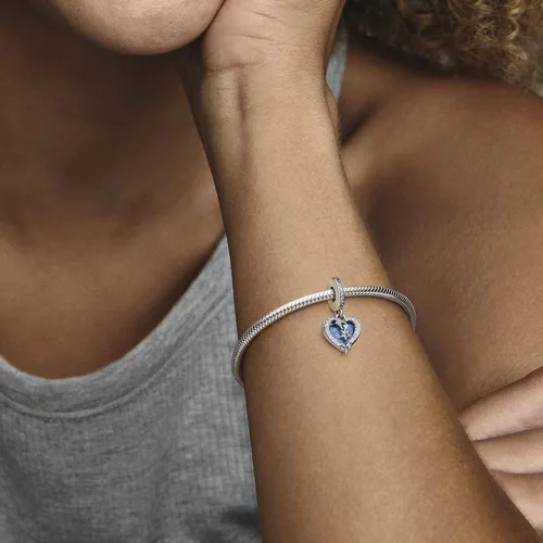 Miniatura 5 de PANDORA Colgante doble de corazón de estrella fugaz celestial 792356C01, Plata esterlina Zirconia cúbica