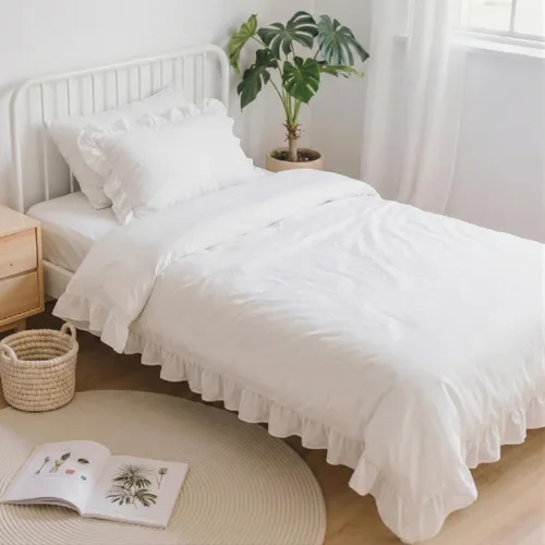 Miniatura 16 de Anluoer - Juego de cama individual con edredón de 5 piezas, rosa en una bolsa con sábanas, juego de ropa de cama de todos los días con volantes