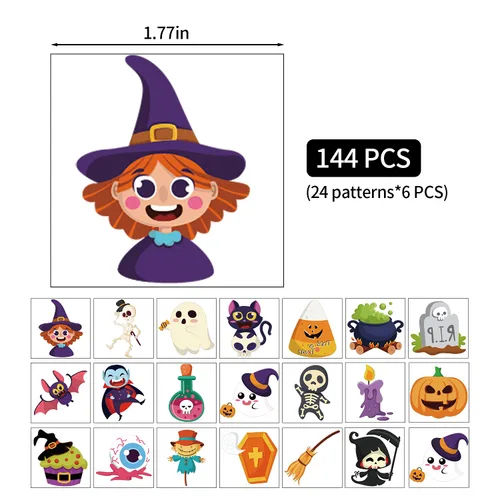 Miniatura 3 de LOMIMOS 120 tatuajes temporales de Halloween, calcomanías extraíbles impermeables para niños y adultos, recuerdos de fiesta, decoración