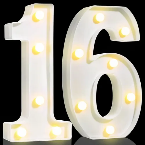 Miniatura 12 de Treela Números decorativos de cumpleaños de 8.7 pulgadas, letrero de número de marquesina con purpurina para decoración de fiesta de cumpleaños, Oro