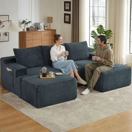 Miniatura 49 de Sofá seccional Cloud de 96 pulgadas, sofá deshuesado para sala de estar, sofá modular con asiento profundo, sofá de pana cómodo y esponjoso con Negro