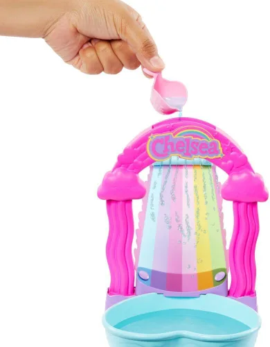 Miniatura 2 de Barbie HTK39 Juego de tobogán acuático arcoíris con muñeca Chelsea y cachorro, altura 7.9 in, accesorios incluidos, juguete para niños, a partir