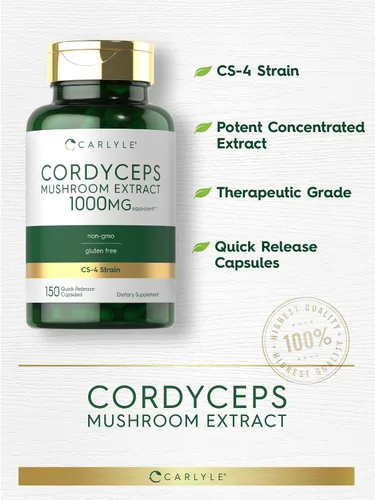 Miniatura 4 de Carlyle Cordyceps Cápsulas de hongos 150 unidades Extracto de hongos cepa CS-4 Sin OMG y sin gluten