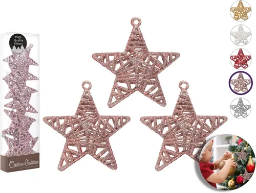 Miniatura 11 de Christmas Traditions Adornos de estrella de ratán dorado con purpurina 3D de 4 pulgadas para colgar en árbol/regalos de Navidad, decoración de mesa