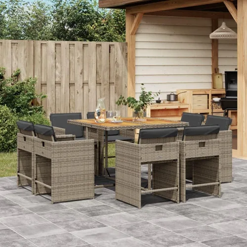 Miniatura 23 de 17-Piece Brown Poly Rattan Patio Dining Set with Cream White Cushions, Foldable Chairs and Tempered Glass Table for Outdoor Garden Backyard Patio