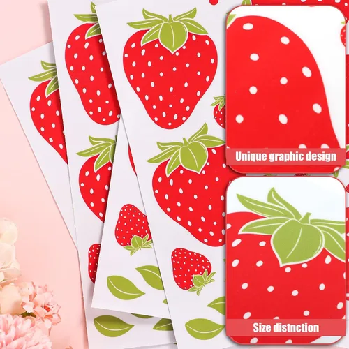 Miniatura 4 de 4 hojas/92 calcomanías de pared de fresa, calcomanías de pared de frutas extraíbles para dormitorio de niñas, dormitorio, comedor, cocina, baño