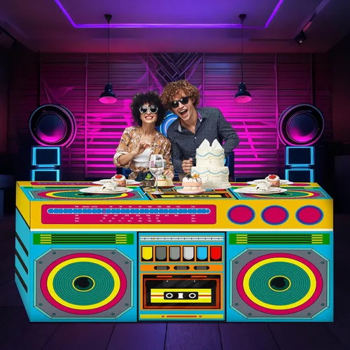 Miniatura 14 de Oudain Mantel Temático de los Años 80s y 90s de 6 Pies, Suministros para Fiesta de Cumpleaños de los 80s, Decoración de Fiesta Hip Hop, Mantel