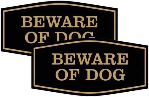 Miniatura 20 de All Quality Fancy Beware of Dog Letrero Material duradero Señales de seguridad para el hogar Fácil de instalar (negro/oro), mediano, 1 paquete