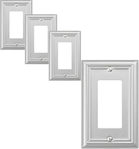 OKAWYC Cubierta de Interruptor de Luz Decorativa Individual Adler de Metal para Pared, Paquete de 4 Níquel Cepillado 1 Gang Single Rocker, para