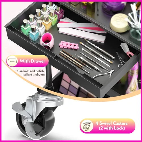 Miniatura 3 de SUNALLY Organizador de Carrito de Maquillaje con Cajones, Organizadores de Cuidado de la Piel de Piso Organizador de Almacenamiento de Tocador
