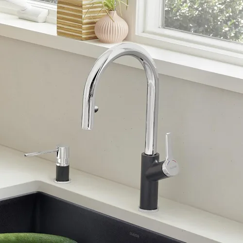 Miniatura 4 de BLANCO Diamond SILGRANIT - Fregadero de cocina súper individual con grifo de cocina desplegable Urbena a juego de color, color antracita