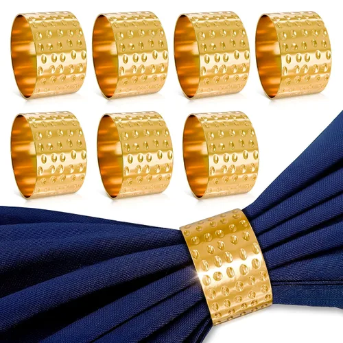 Juego de 8 servilleteros dorados para decoración de mesa del Día de la Independencia, servilleteros de metal martillado de 1.8 x 1.1 pulgadas,