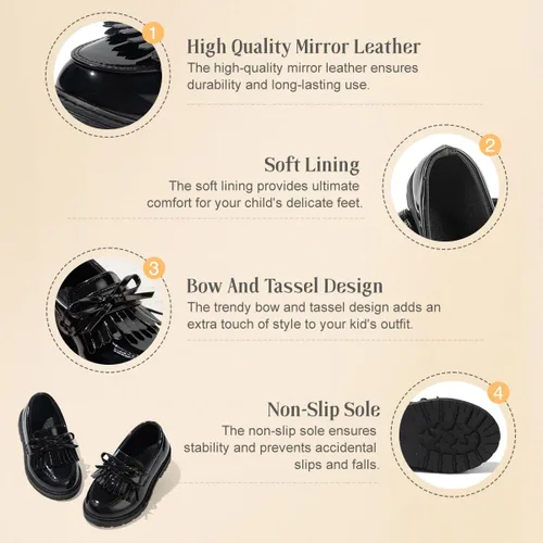 Miniatura 3 de KIDSUN Zapatos de vestir para niño y niña, cómodos zapatos Oxford con cordones para uniforme escolar, mocasines planos (bebéniño pequeño) E-negro
