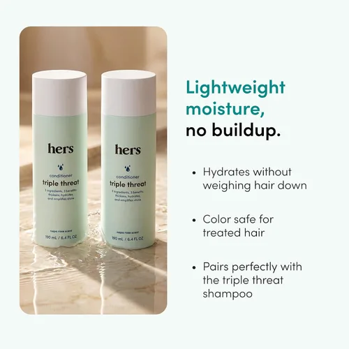 Miniatura 5 de Hers Triple Threat Conditioner – Fórmula de aminoácidos, aceite de argán y aceite de coco – Acondicionador hidratante para todo tipo de cabello