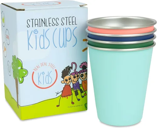 Vasos de acero inoxidable para niños - Juego de 4 - Vasos de metal para niños y niños pequeños, vasos de primera calidad de 10 oz en colores