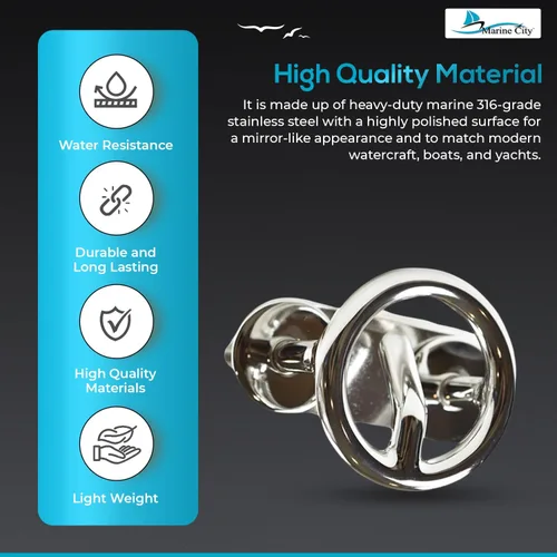 Miniatura 3 de MARINE CITY Mount Ski Tow Hooks – 316 Stainless Steel, Mirror-Polished Finish, Corrosion-Resistant – 2-1/2” Ring Diameter, for Boats, Marines