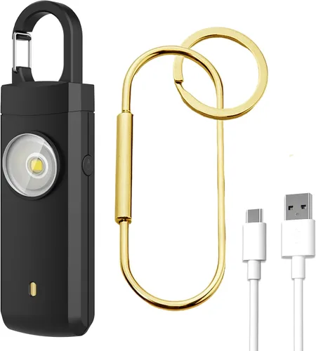 Miniatura 11 de Alarma recargable por USB de autodefensa, sirena fuerte de 130 dB con luz estroboscópica LED, diseño de llavero para un transporte más fácil, alarma