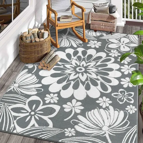 Miniatura 32 de Ileading Alfombra de paja de plástico para exteriores, 5 x 8 pies, divertido estilo floral, reversible, impermeable, no se desprende, alfombras