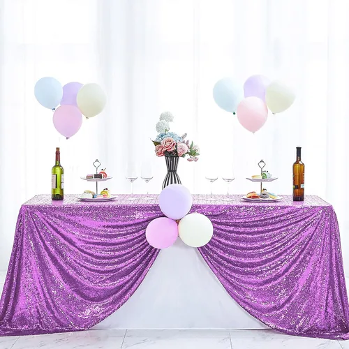 Miniatura 14 de Hahuho Mantel rectangular de lentejuelas de 50x80 pulgadas, color champán, mantel con purpurina para decoración de despedida de soltera, cumpleaños