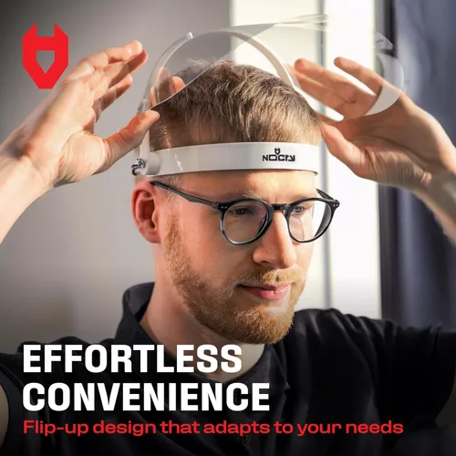 Miniatura 5 de NoCry Máscara de protección facial con diadema ajustable y 2 viseras de plástico reutilizables — Diseño abatible con bisagras de metal duraderas