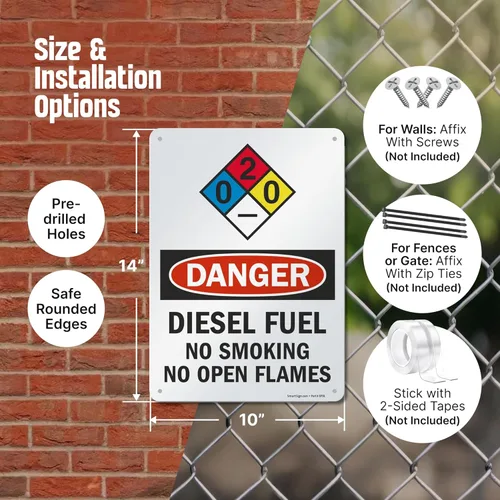 Miniatura 3 de SmartSign -S-9401-AL Letrero NFPA "Danger - Combustible Diesel, No Smoking No Open Flames" Aluminio de 10" x 14" - Negro/Rojo sobre Blanco