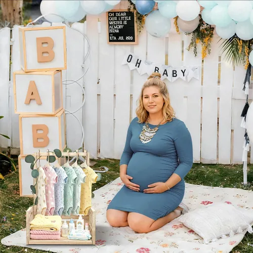 Miniatura 4 de Okydoky Armario de madera para baby shower, cesta de regalo con asa, con colgador de ropa y guirnalda, cesta personalizada para baby shower