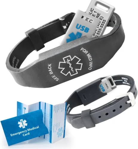 Miniatura 12 de Pulsera Elite II USB Plus de alerta médica. Pulsera de identificación con memoria USB impermeable de 2 GB, grabado personalizado de 10 líneas