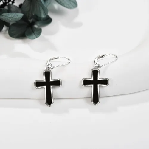 Miniatura 3 de Aretes de cruz de plata de ley 925 con cruz colgantes, regalos para mujer