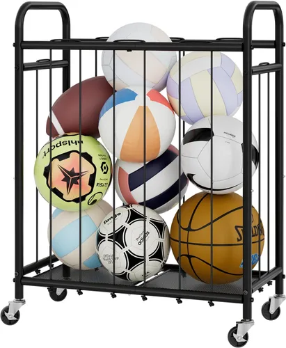 StorageWorks - Organizador de almacenamiento de pelotas con ruedas, carrito de pelotas para el garaje, organizador de equipo deportivo de garaje,