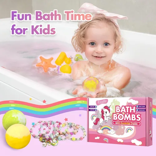 Miniatura 7 de Bombas de baño de unicornio con sorpresa en el interior para niñas, 6 bombas de baño para niños con joyas en el interior, set de baño de burbujas
