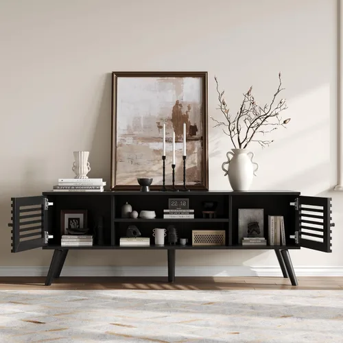 Miniatura 7 de Furnify Soporte de TV moderno de mediados de siglo de 53 pulgadas para TV de 50/55/60 pulgadas, consola multimedia de TV con puertas de listones
