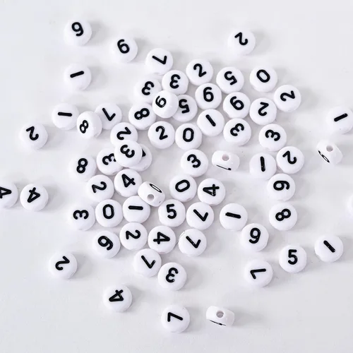 Miniatura 3 de 100 cuentas de números de acrílico blanco de 0.27 x 0.157 pulgadas (0.276 x 0.157 in) de plástico blanco redondo número 0 cuentas