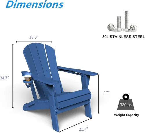 Miniatura 3 de GLANC Juego de 2 Sillas Plegables Adirondack, Sillas de Patio al Aire Libre para Fogata de HDPE para Todo Clima, Silla de Jardín para Piscina, Patio