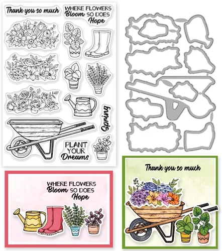Miniatura 10 de INFUNLY Gnomos - Sellos transparentes y troqueles para hacer tarjetas, palabras, sellos de goma, lindos troqueles de corte de gnomos, bandera