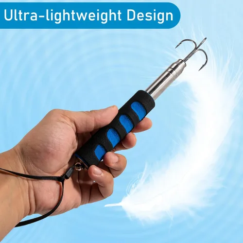 Miniatura 5 de Alwonder Gaff de pesca telescópica, Lanza de pesca en hielo de triple gancho de acero inoxidable, Poste telescópico de aleación de aluminio