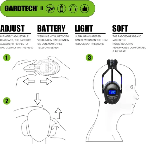 Miniatura 5 de Gardtech Protección auditiva con Bluetooth, orejeras de radio FM, NRR 29dB, auriculares de protección auditiva con cancelación de ruido con MP3