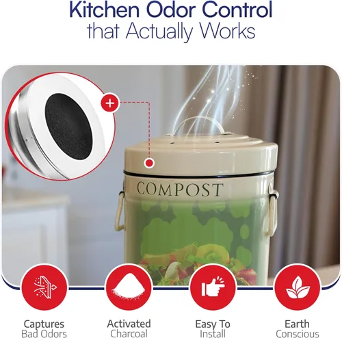 Miniatura 3 de BioStrike Compost Crock - Filtros de carbón activado para cubo de compost, controla los olores de la cocina, redondo de 5.5 pulgadas, fabricado