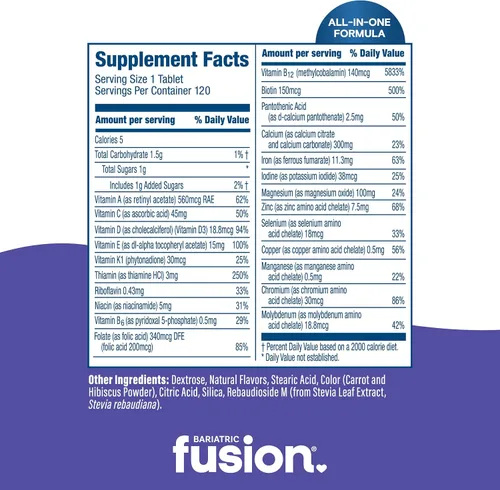 Miniatura 4 de Bariatric Fusion Multivitamínico bariátrico masticable con hierro y vitamina K para pacientes de cirugía bariátrica, incluyendo bypass gástrico