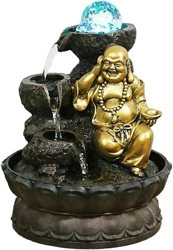 Tabletop Water Fountain Fotai Waterfall Fountain Feng Shui Polo Office Decoration - Round Water Flow Waterfall Suitable for Office Bedroom Decoration