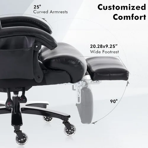 Miniatura 7 de Silla de oficina ergonómica grande y alta con reposapiés, silla de escritorio ejecutiva de masaje resistente con soporte lumbar, reposacabezas