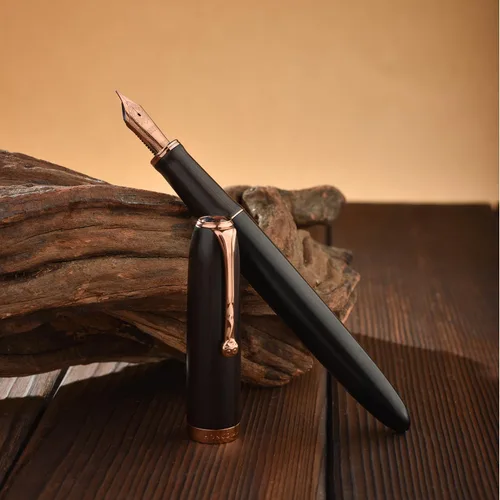 Miniatura 7 de HONG DIAN Pluma estilográfica A10, punta suave extra fina, madera de ébano negro con diseño de tapa magnética y juego de caja de metal