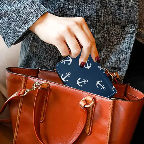 Miniatura 6 de OTVEE Funda para tarjetas de crédito RFID, billetera de cuero de microfibra con cremallera para mujer, Anclas, Cartera Rfid