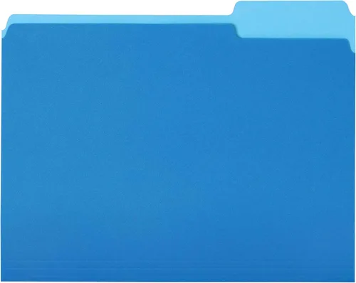 Amazon Basics - Carpetas de archivo tamaño carta, con pestaña de corte de 1/3, resistentes con pestañas para organizar y archivar, color azul,