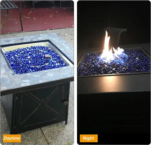 Miniatura 9 de [18 libras] Cuentas de vidrio para fuego, gotas de vidrio, cuentas planas de vidrio para fogata de gas, chimenea, brillo azul cobalto, gemas